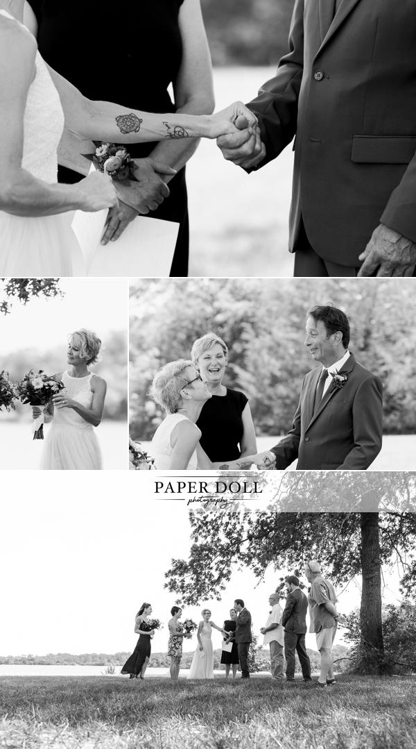 Collage of black and white photos of outdoor wedding ceremony