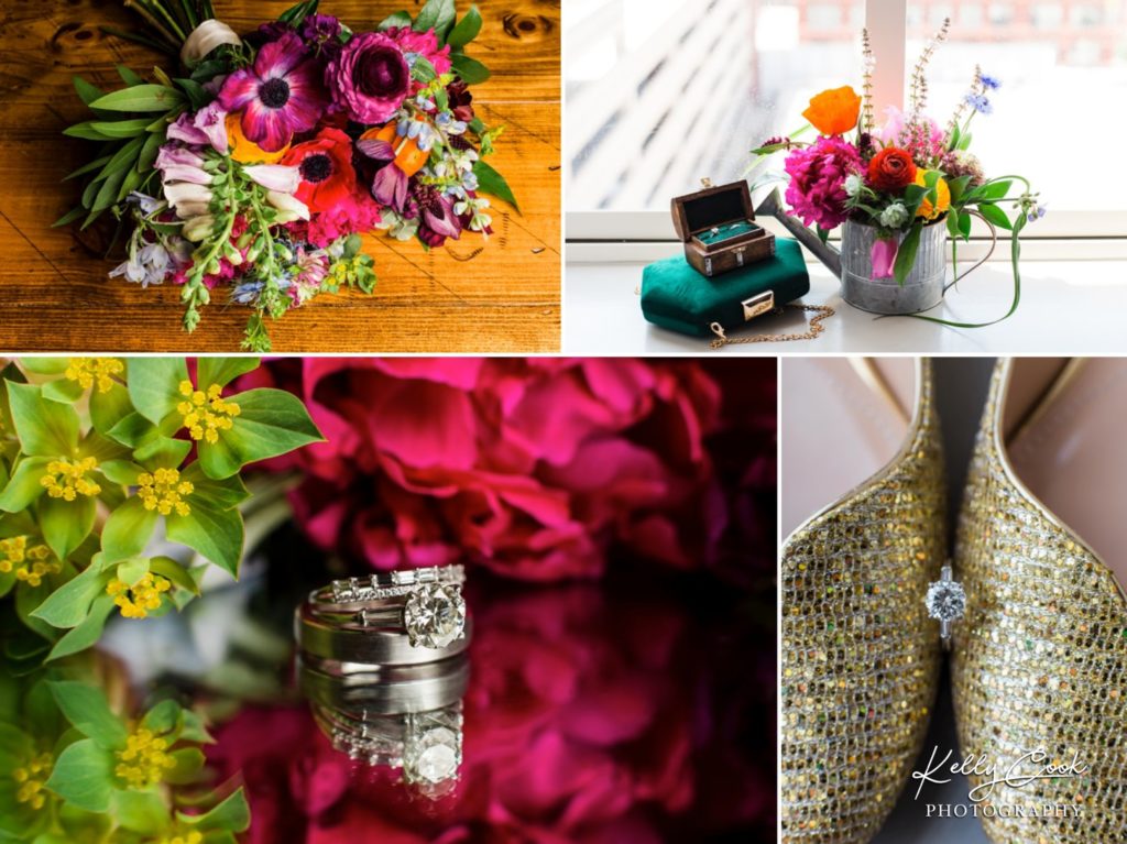 Colorful wedding details and flowers