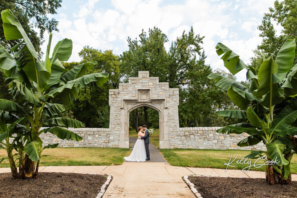Romantic wedding photo on a beautiful sunny day in Tower Grove Park in St. Louis
